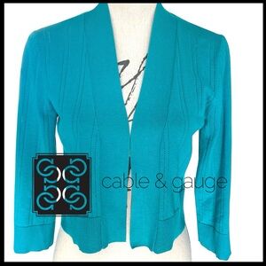 Cable & Gauge Teal Open-Front Lightweight Knit Crop Cardigan Sweater (S)